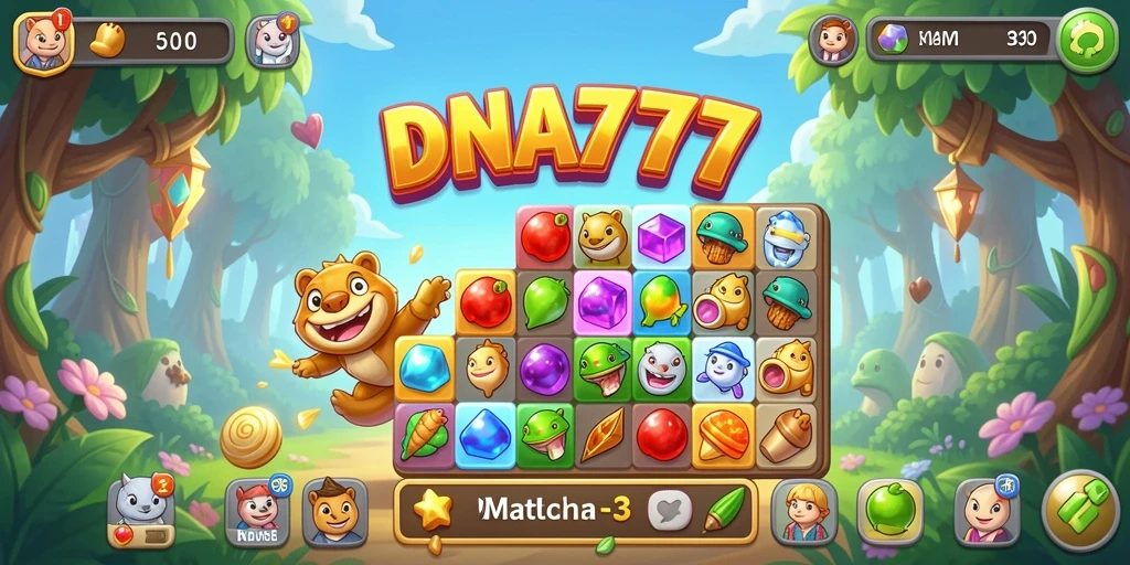 Tampilan gameplay seru di DNA777 dengan elemen Match-3.