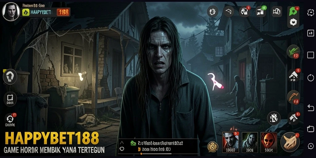 Screenshot gameplay <strong>HAPPYBET188</strong> menunjukkan suasana horor yang mencekam.