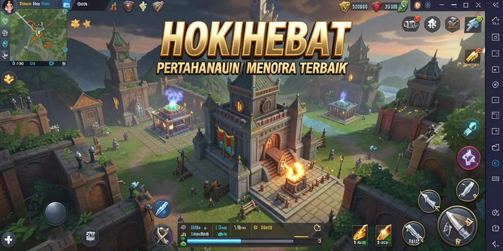 Screenshot gameplay HOKIHEBAT menunjukkan pertempuran seru Tower Defense.