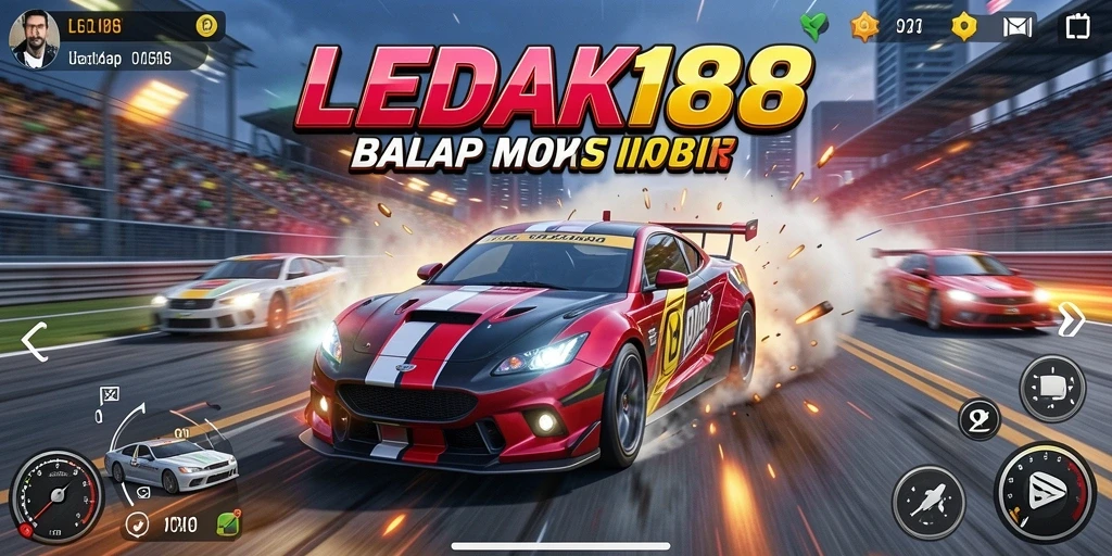 Tangkapan layar LEDAK188 menampilkan aksi balap yang mendebarkan.