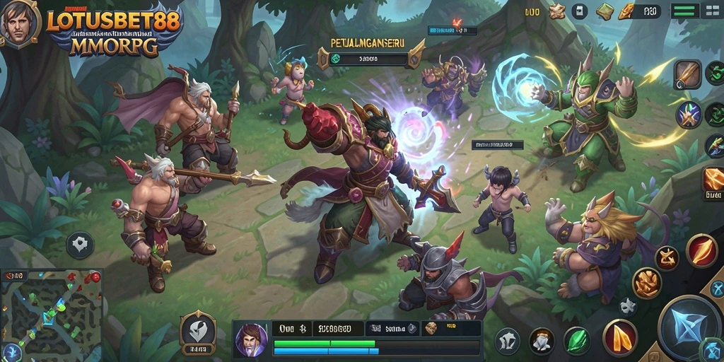 Tangkapan layar menampilkan aksi seru dalam gameplay MMORPG LOTUSBET88.