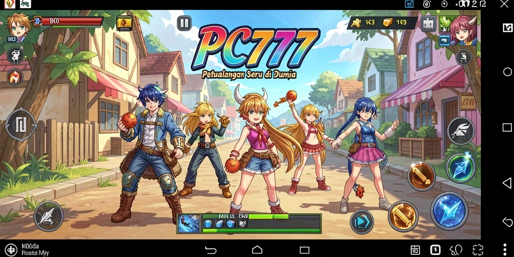 Screenshot gameplay PC777 menampilkan karakter anime yang beraksi.