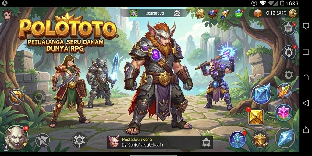 Tampilan gameplay seru dari POLOTOTO yang menampilkan aksi pertarungan RPG.