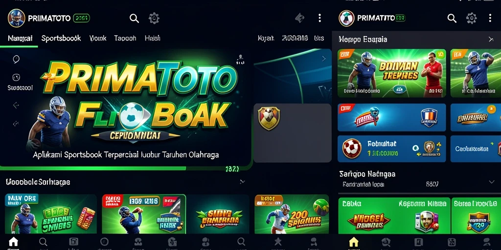 Tampilan menawan dari aplikasi PRIMATOTO menunjukkan fitur taruhan olahraga.