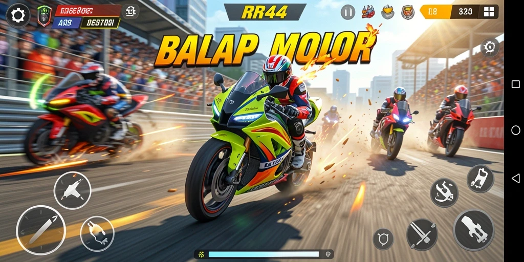Tampilan gameplay balapan motor yang menegangkan dan penuh aksi.