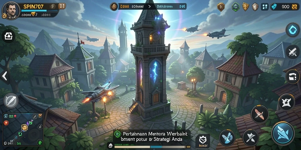 Tangkapan layar dari gameplay SPIN707 yang menampilkan aksi strategis Tower Defense.