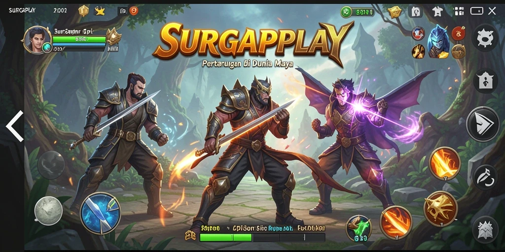 Screenshot SURGAPLAY menampilkan pertarungan seru dengan karakter beragam.