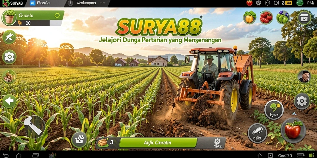 Tampilan gameplay SURYA88 dengan aktivitas bertani yang seru dan interaktif.