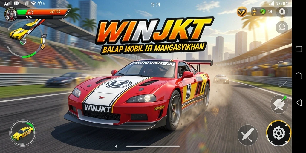 Tangkapan layar gameplay balap mobil yang penuh aksi.